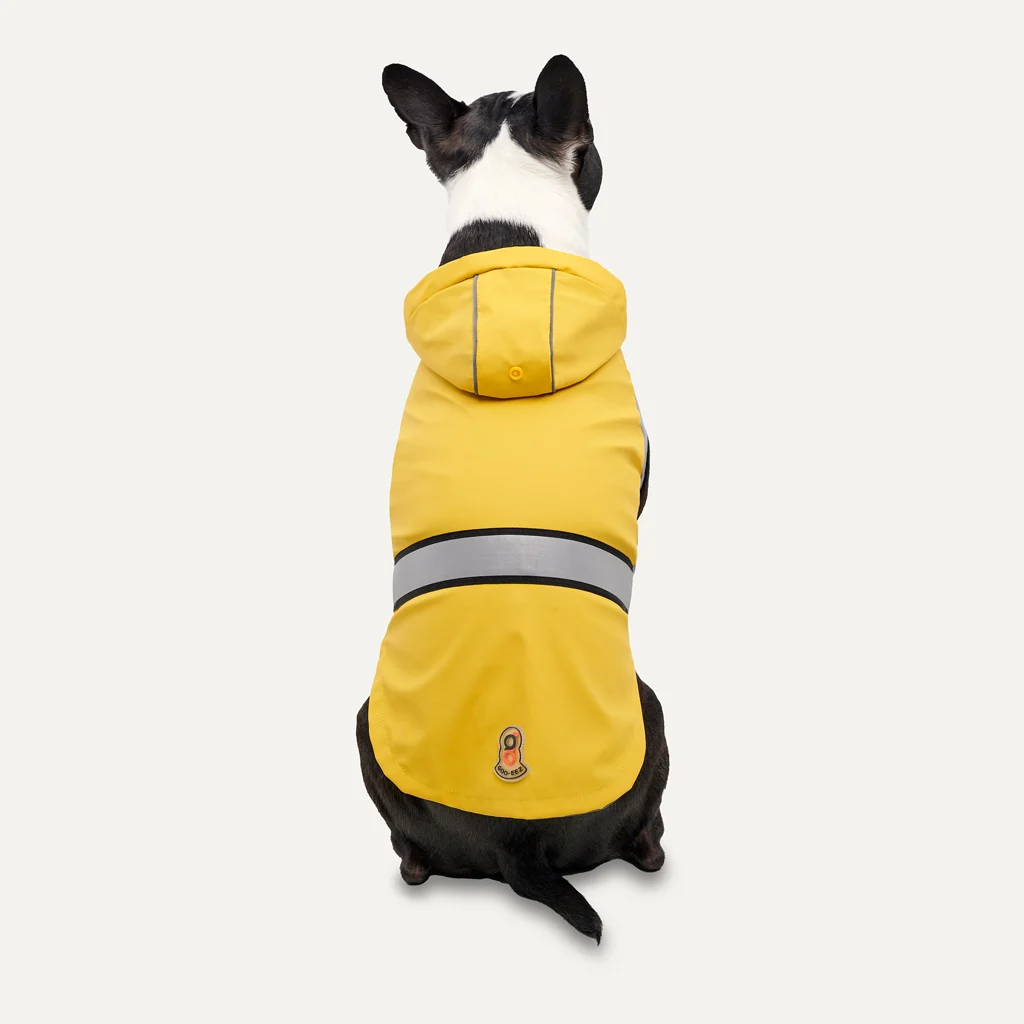Impermeabile per cani con cappuccio e bordo riflettente, XXL, lunghezza del dorso 64 cm, giallo e grigio – Goo-eez Reflective Hooded Raincoat - immagine 2