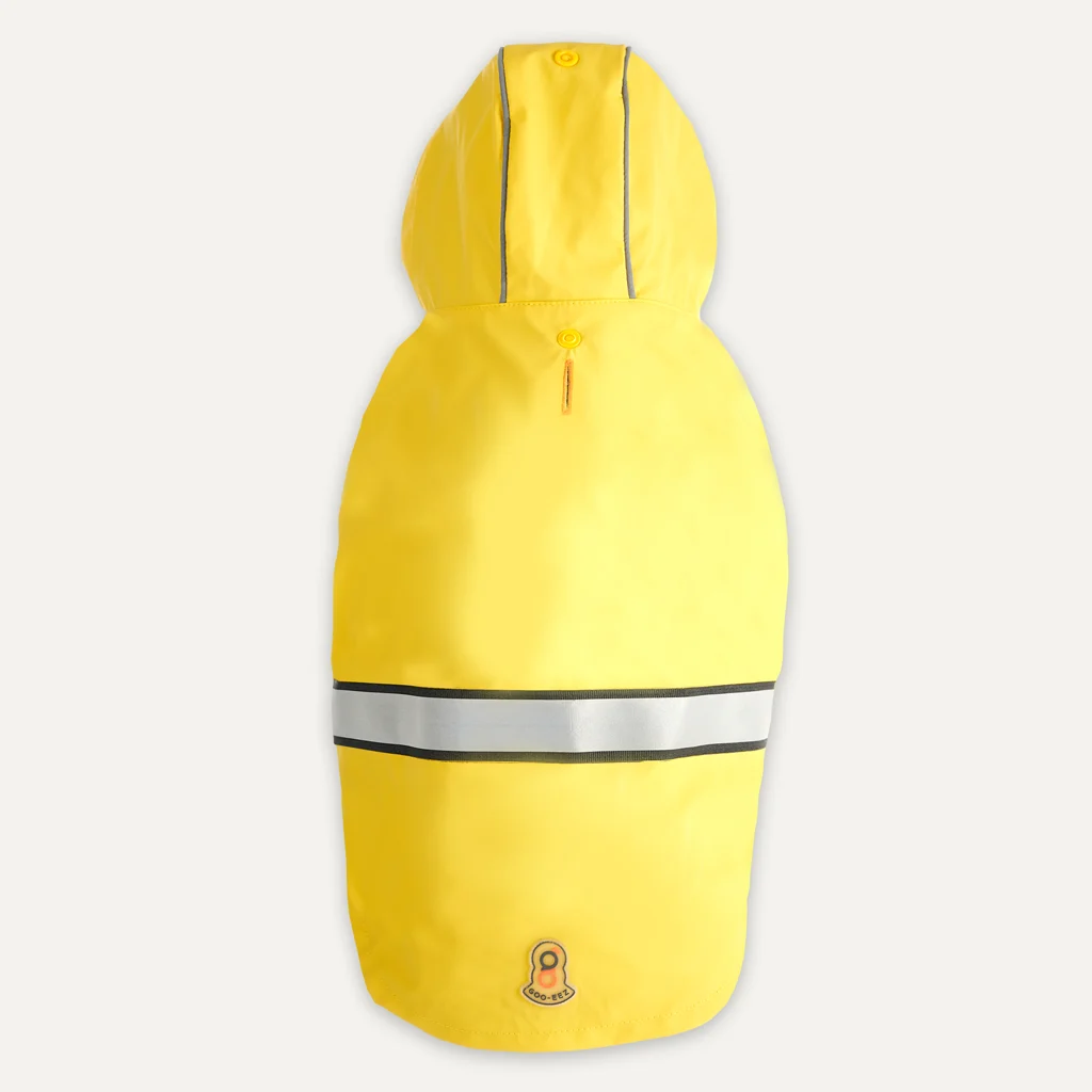 Impermeabile per cani con cappuccio e bordo riflettente, XXL, lunghezza del dorso 64 cm, giallo e grigio – Goo-eez Reflective Hooded Raincoat - immagine 3