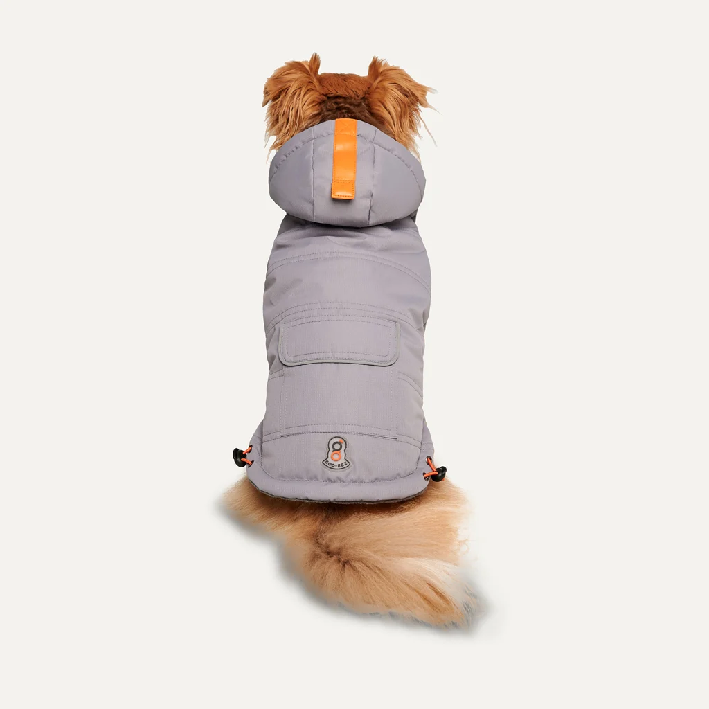 Tuta da neve impermeabile per cani con cappuccio, XXS, lunghezza del dorso 24 cm, grigia – Goo-eez Hooded Full Body Snowsuit - immagine 2