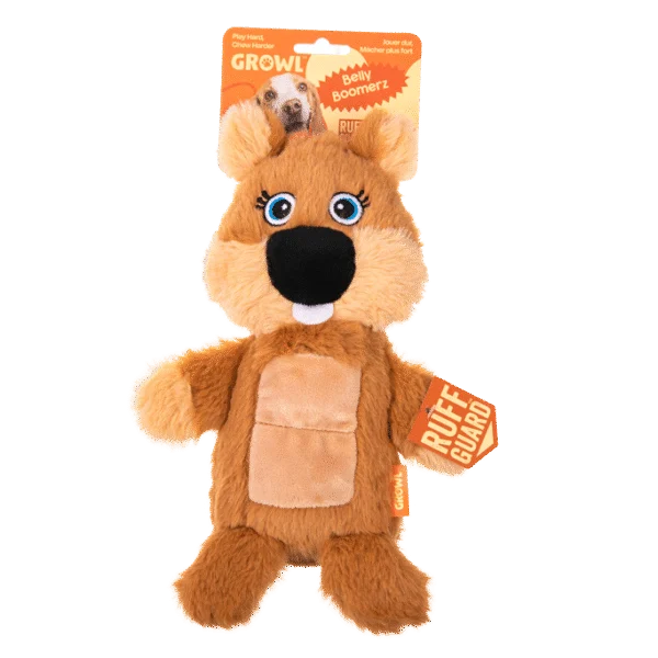 Peluche per cani Castoro con tappetino sonoro e squeaker – Growl Belly Boomerz Benny il Castoro