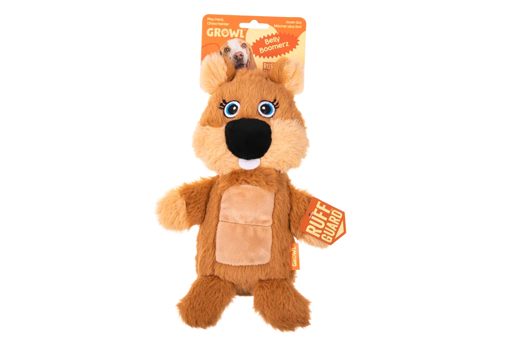 Peluche per cani Castoro con tappetino sonoro e squeaker – Growl Belly Boomerz Benny il Castoro - immagine 1