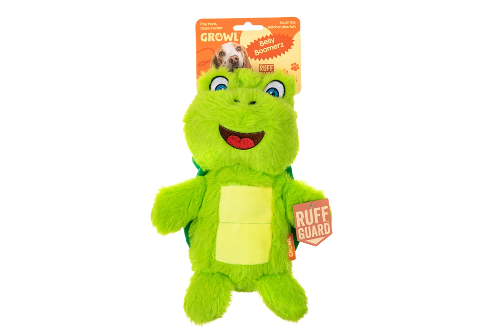 Peluche per cani a forma di tartaruga con tappetino sonoro e squeak – Growl Belly Boomerz Tina la Tartaruga - immagine 1