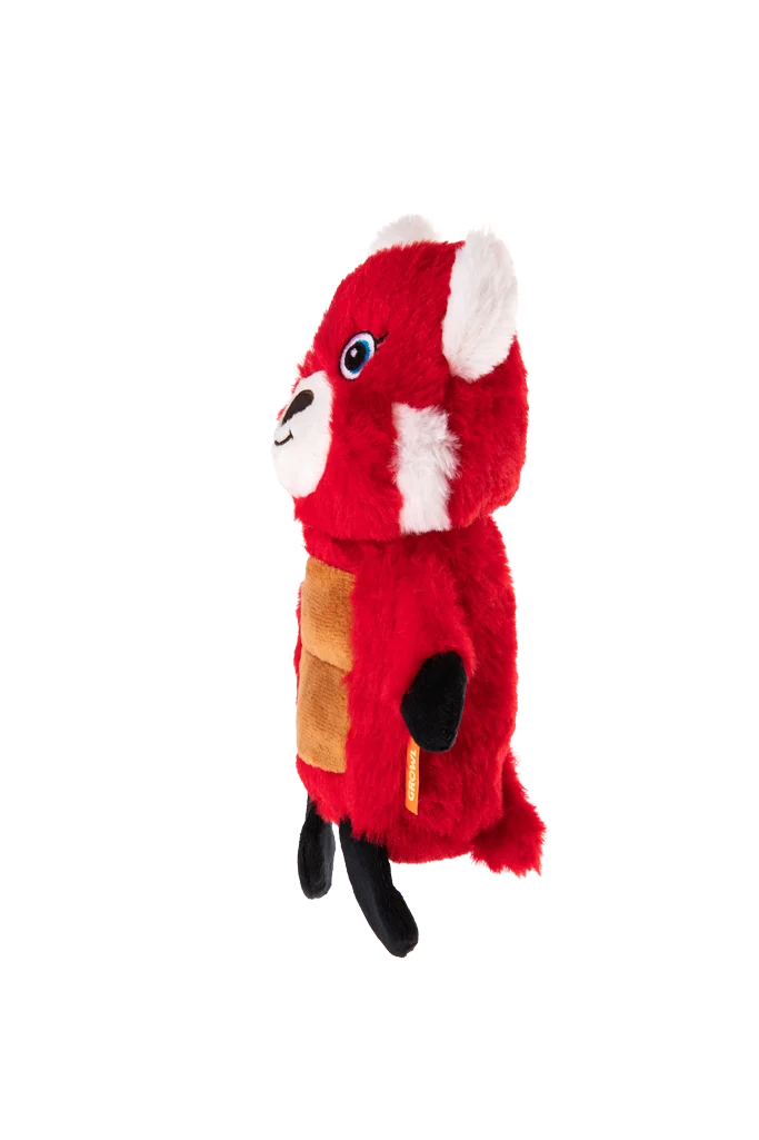 Peluche per cani a forma di panda rosso con tappetino sonoro e squeak – Growl Belly Boomerz Riley il Panda Rosso - immagine 3