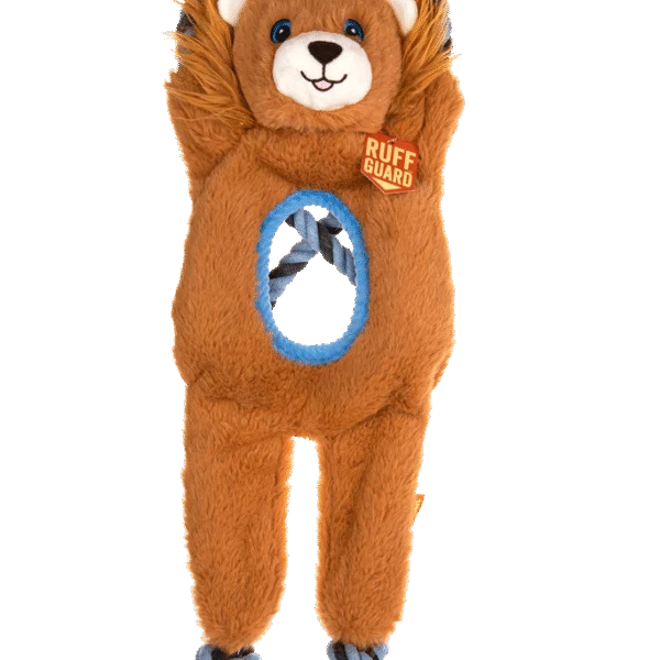 Giocattolo da tiro in peluche e corda con 2 squeaker – Growl Jungle Tugz Louie il Leone