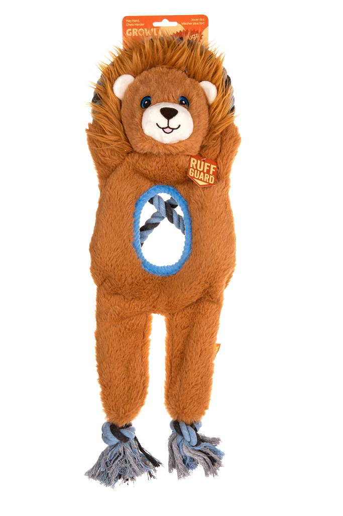 Giocattolo da tiro in peluche e corda con 2 squeaker – Growl Jungle Tugz Louie il Leone - immagine 1
