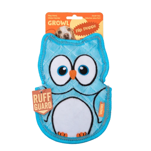 Gioco per cani con tre squeaker – Growl Flip Floppz Ollie il gufo