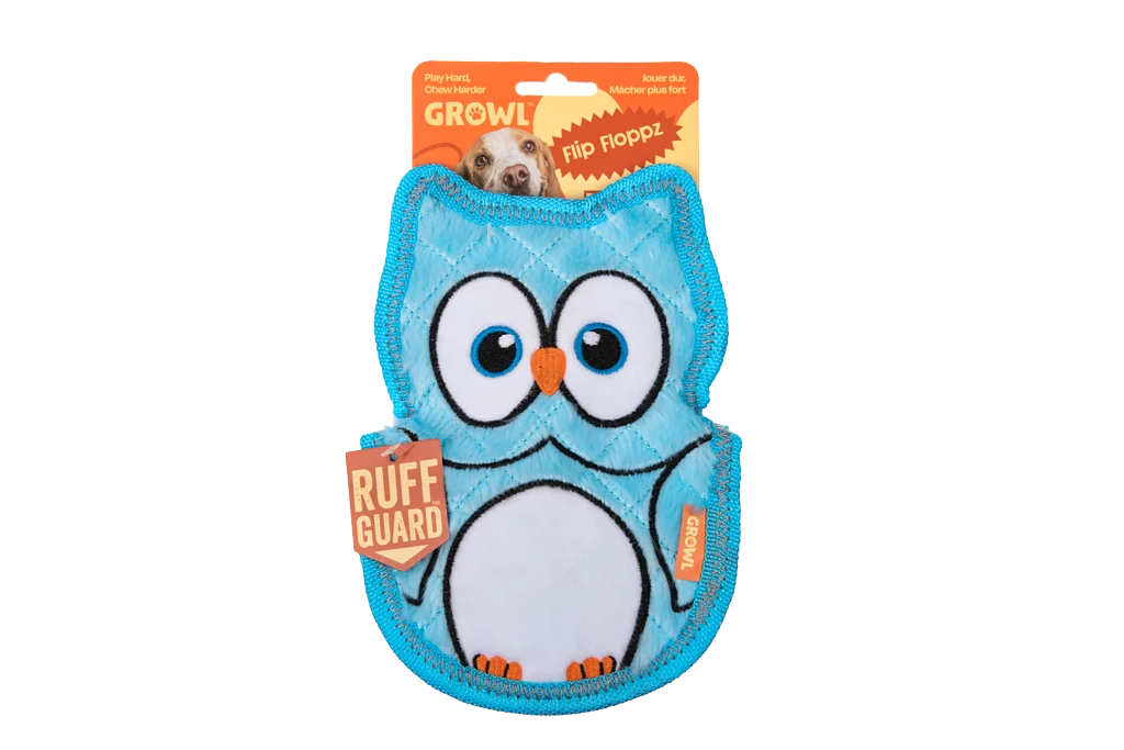 Gioco per cani con tre squeaker – Growl Flip Floppz Ollie il gufo - immagine 1