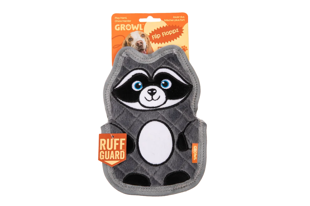 Gioco per cani con tre squeaker – Growl Flip Floppz Randy il procione - immagine 1