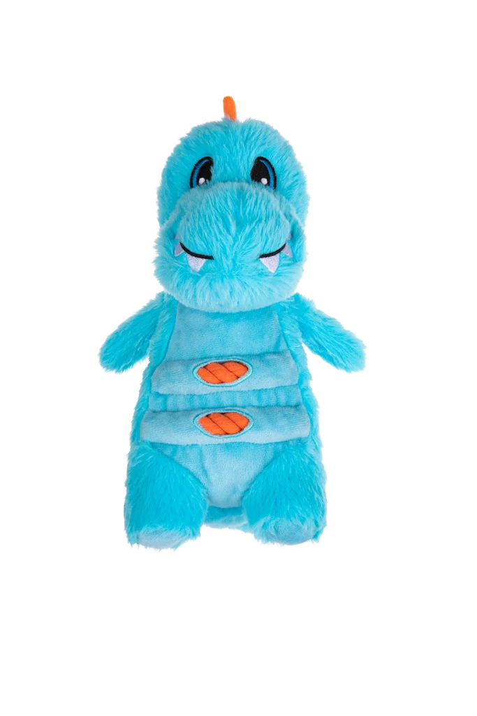 Peluche per cani con corda e grande squeaker – Growl Stomperz Terry, il Tyranosaurus-Rex blu - immagine 2