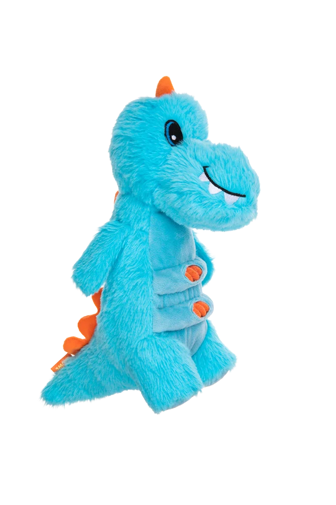 Peluche per cani con corda e grande squeaker – Growl Stomperz Terry, il Tyranosaurus-Rex blu - immagine 3
