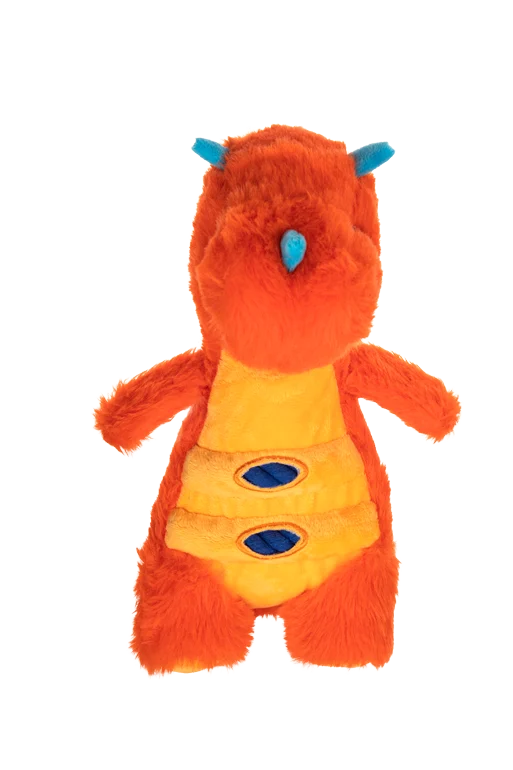 Peluche per cani in peluche con corda e grande squeaker – Growl Stomperz Tina, la triceratopo arancione - immagine 2