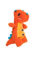Peluche per cani in peluche con corda e grande squeaker – Growl Stomperz Tina, la triceratopo arancione - immagine 3