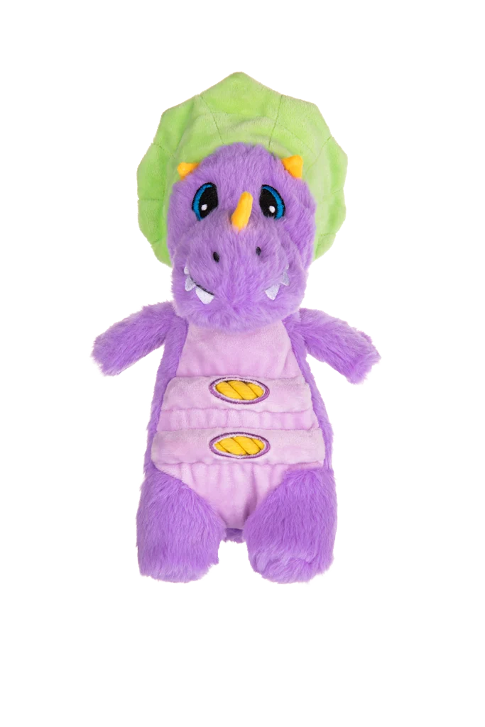 Peluche per cani con corda e grande squeaker – Growl Stomperz Benny il Brachiosauro viola - immagine 2