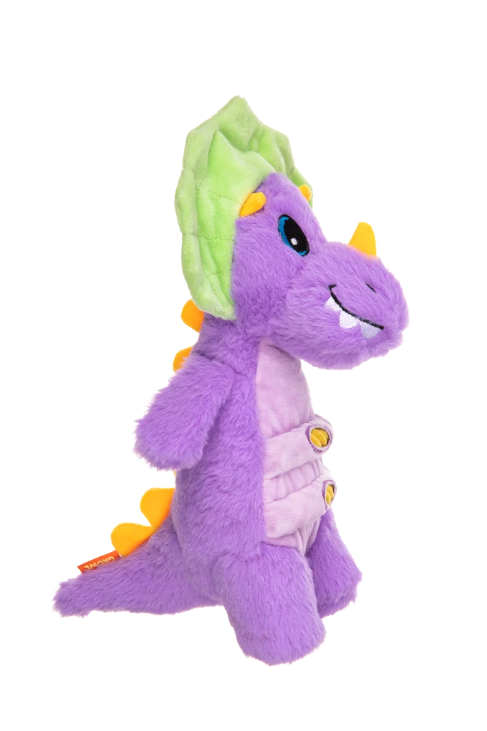 Peluche per cani con corda e grande squeaker – Growl Stomperz Benny il Brachiosauro viola - immagine 3