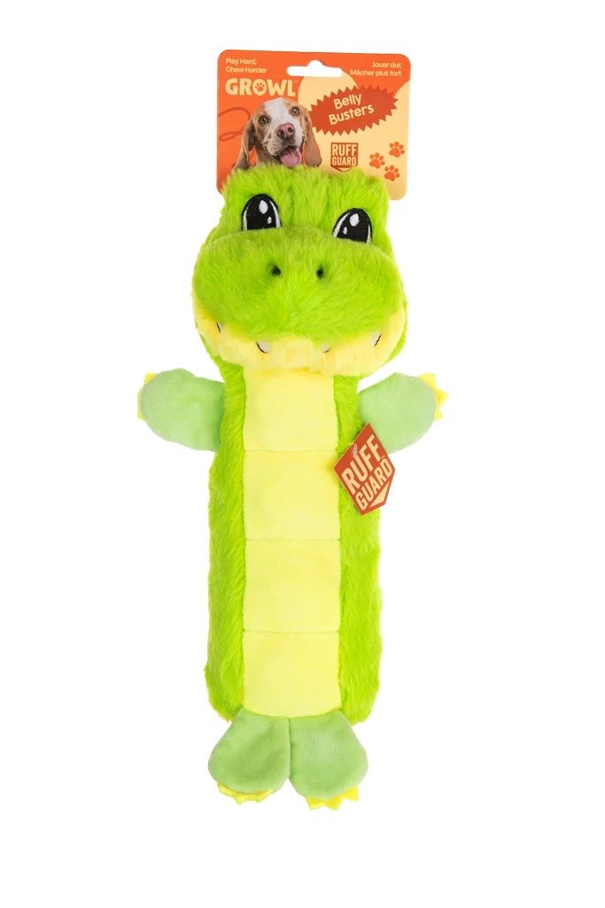 Peluche per cani con pannello sonoro e squeaker – Growl Belly Busters Gary il Coccodrillo - immagine 1