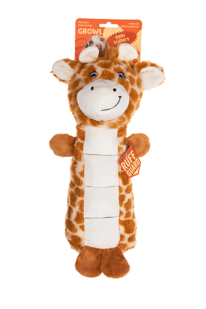 Peluche per cani con area squittente e squeaker – Growl Belly Busters Ginny la giraffa - immagine 1