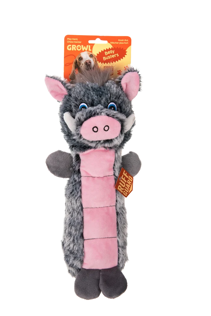 Peluche per cani con superficie squittente e squeaker – Growl Belly Busters Wally il maiale - immagine 1