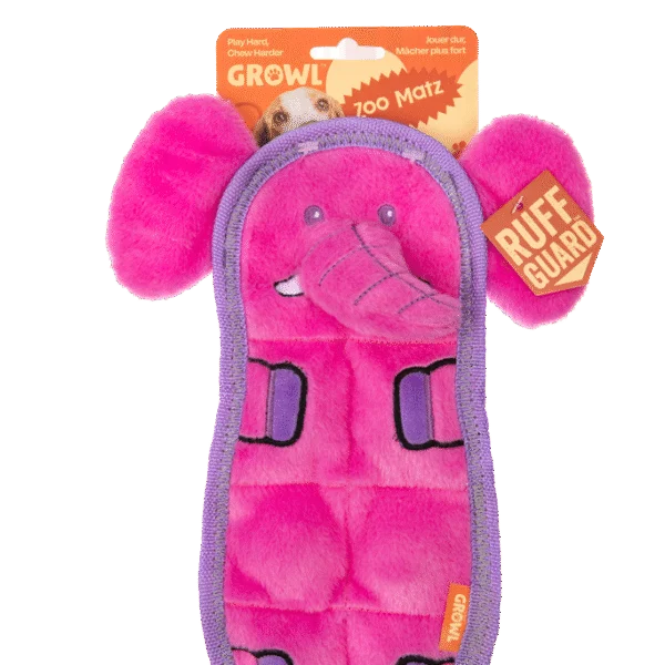 Pupazzo per cani in peluche, piatto con 7 squeaker – Growl Zoo Matz Ella l’Elefante