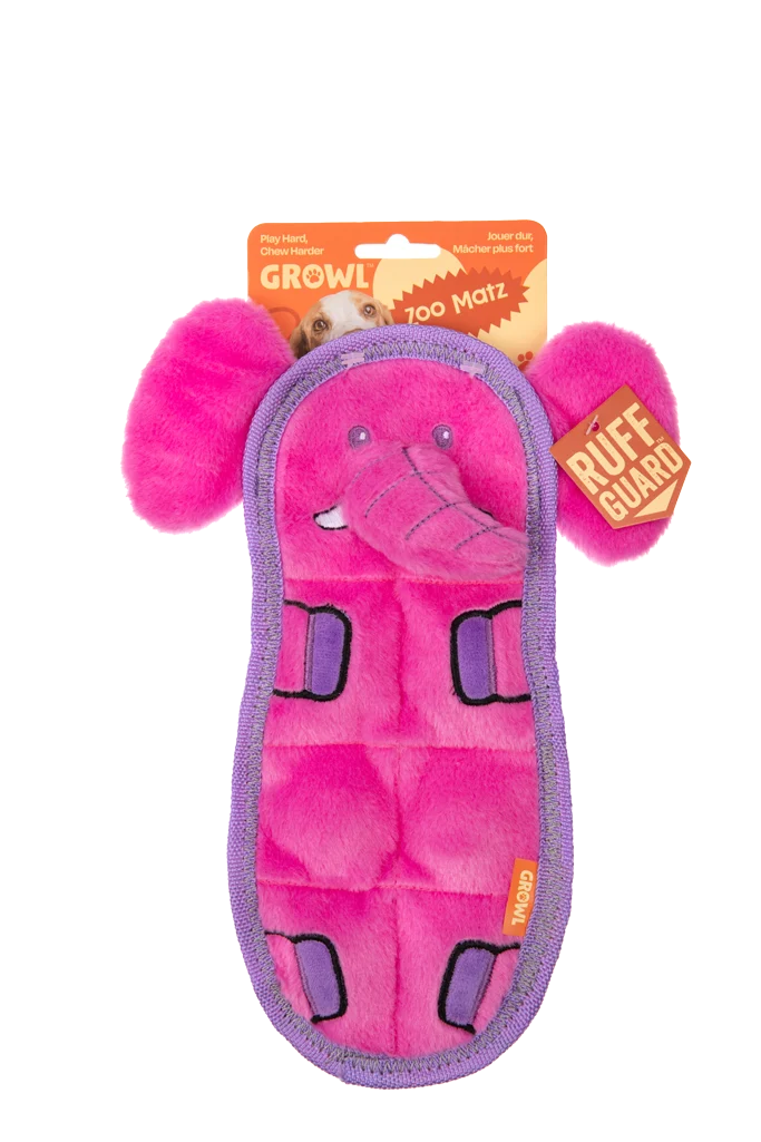 GROWL52024.png Pupazzo per cani in peluche, piatto con 7 squeaker – Growl Zoo Matz Ella l’Elefante - immagine 1