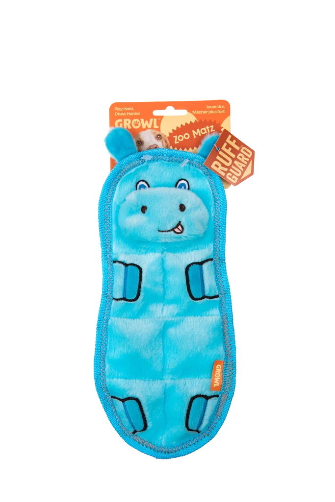 Peluche per cani piatto con 7 squeaker – Growl Zoo Matz Hugo l’Ippopotamo - immagine 1