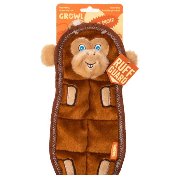 Peluche piatto per cani con 7 squeaker – Growl Zoo Matz Mildred la scimmia
