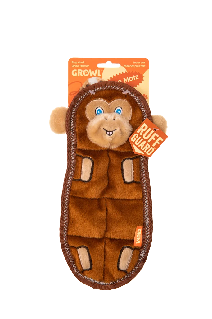 Peluche piatto per cani con 7 squeaker – Growl Zoo Matz Mildred la scimmia - immagine 1