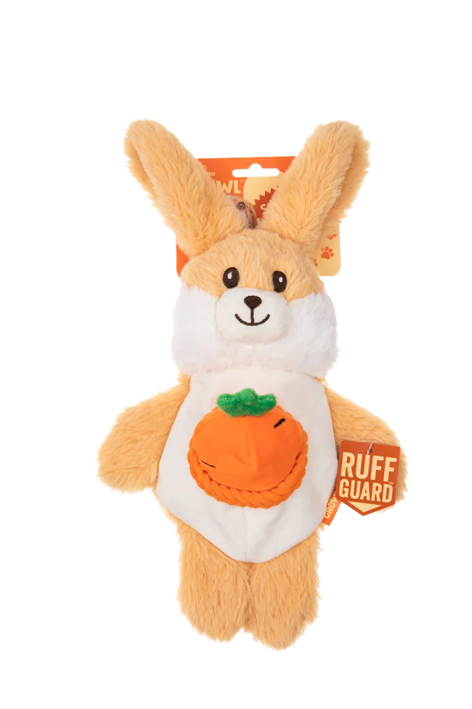 Peluche per cani con 2 squeaker e giocattolo nascosto – Growl Snackerz Bentley il coniglio - immagine 1