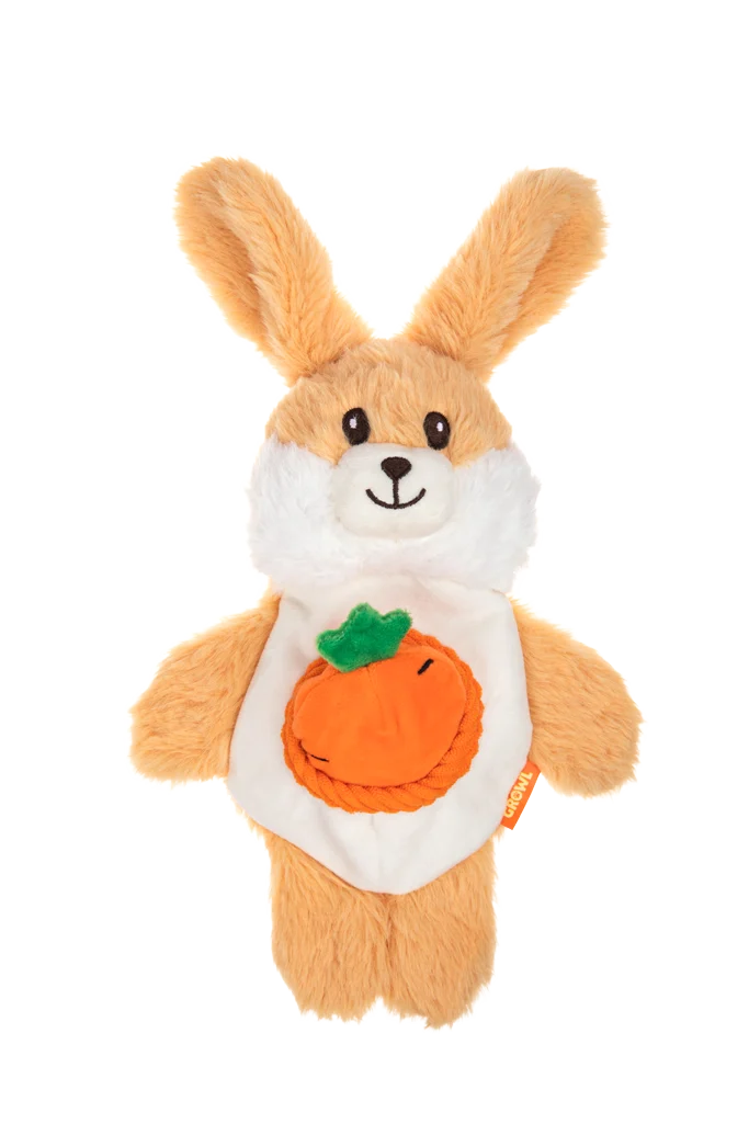 Peluche per cani con 2 squeaker e giocattolo nascosto – Growl Snackerz Bentley il coniglio - immagine 2