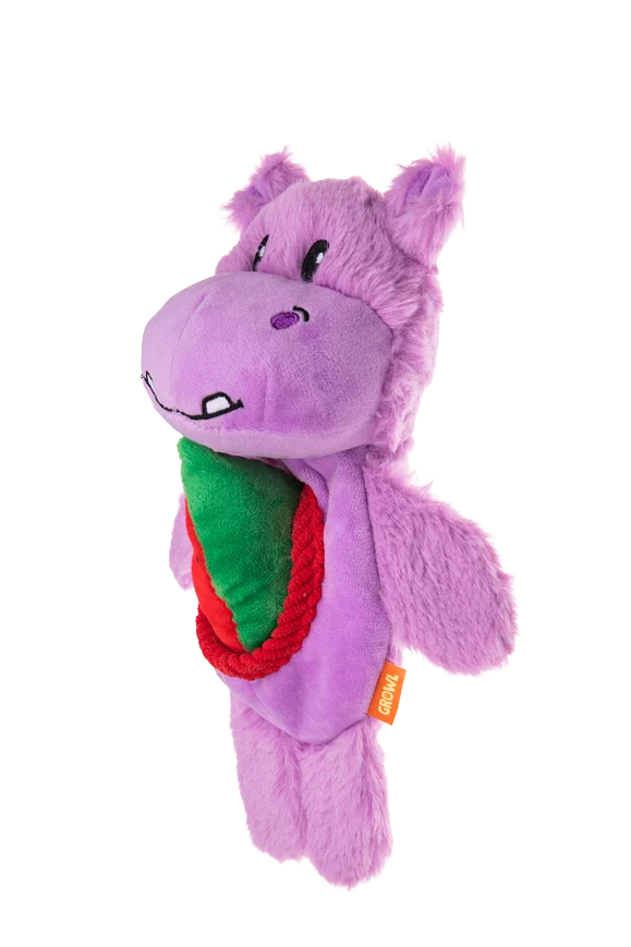 Peluche per cani con 2 squeaker e giocattolo nascosto – Growl Snackerz Hilda l'Ippopotamo - immagine 3
