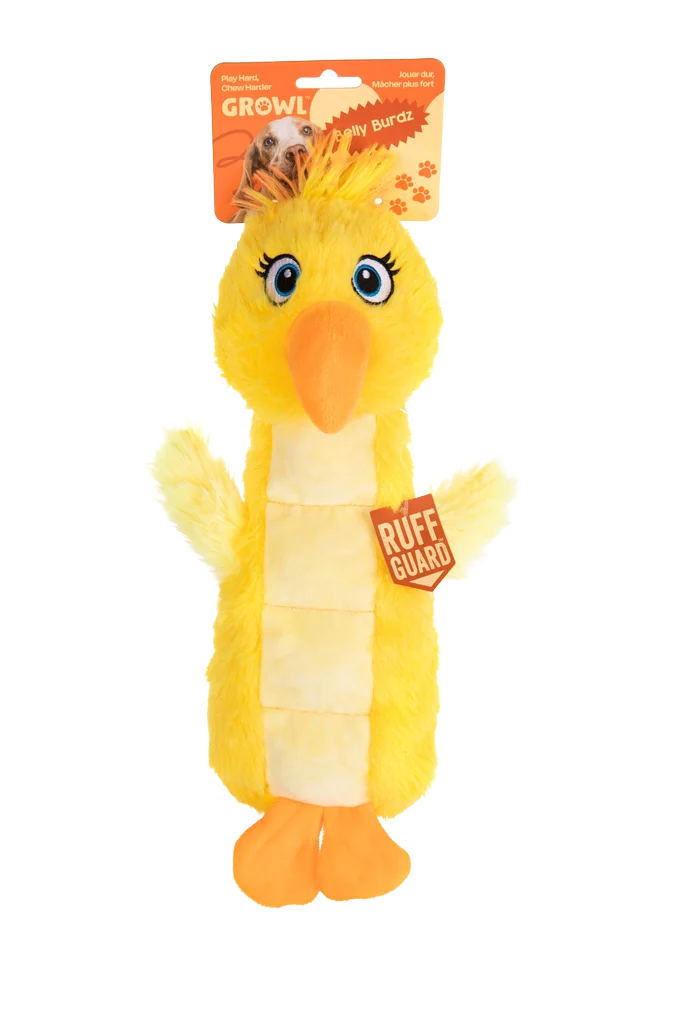 Peluche per Cani con Tappetino Sonoro e Squeaker – Growl Belly Burdz Sunny il Canarino - immagine 1