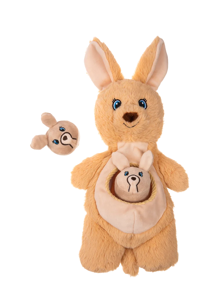 Peluche per cani con squeaker e 2 giochini nascosti – Growl Sidekicks Kanga Joey - immagine 2