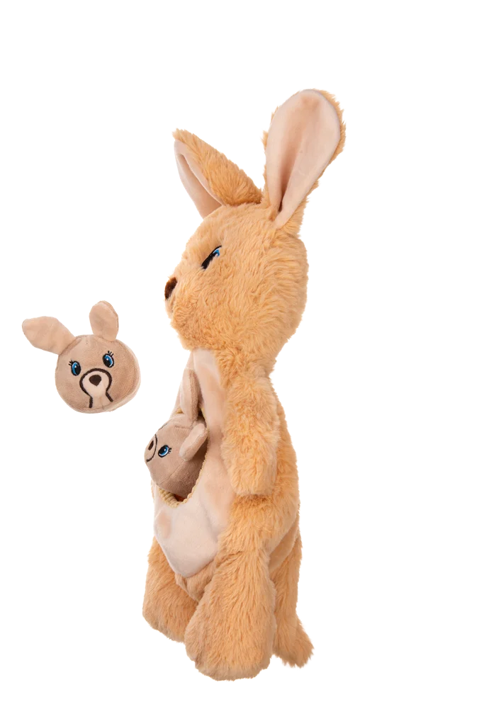 Peluche per cani con squeaker e 2 giochini nascosti – Growl Sidekicks Kanga Joey - immagine 3
