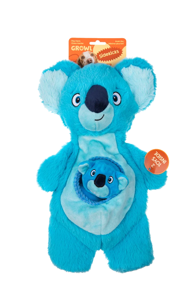 Peluche per cani con squeaker e 2 giochini nascosti – Growl Sidekicks Koala Joey - immagine 1