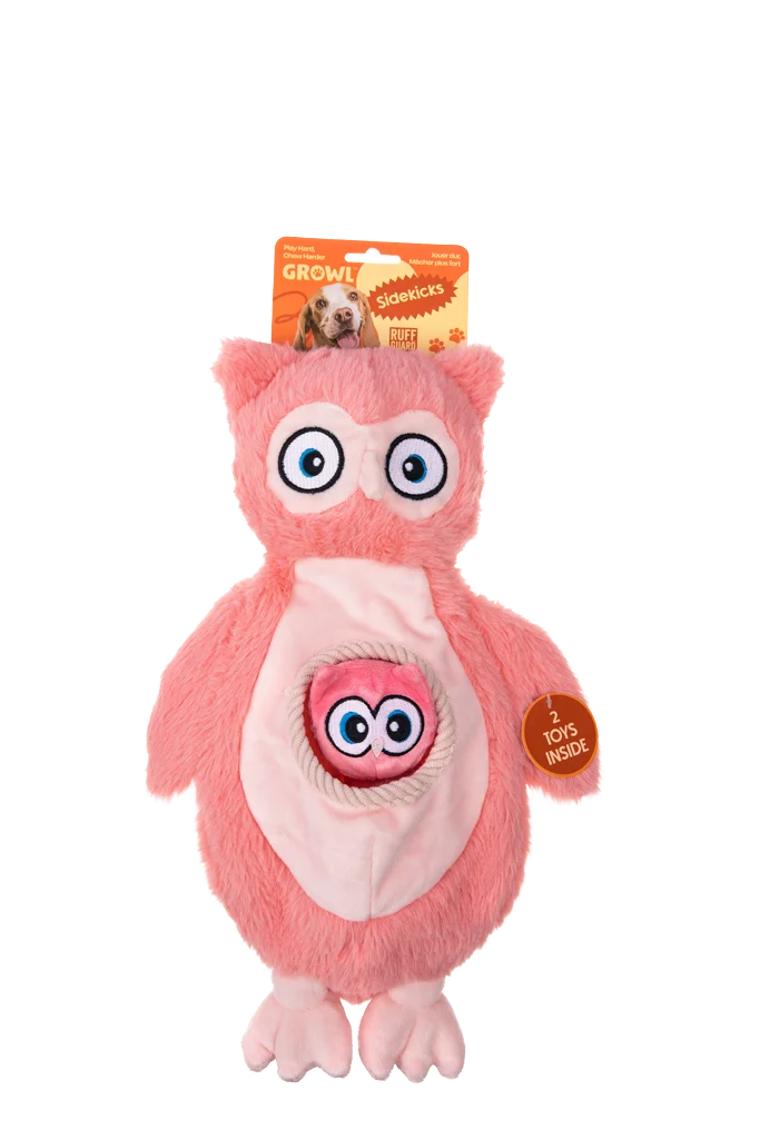 GROWL52044.png Peluche per cani in pile con squeaker e 2 giochi nascosti – Growl Sidekicks Hoot e Hootlet - immagine 1