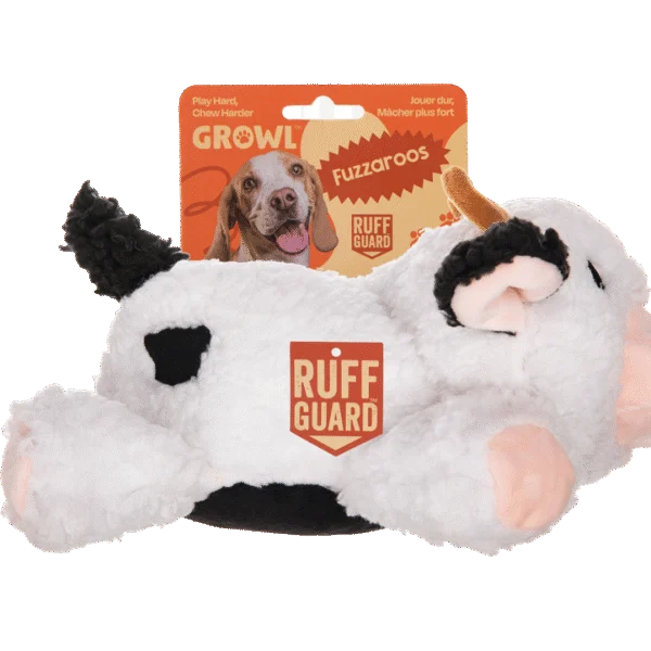 Peluche per cani in sherpa con squeaker grande – Growl Fuzzaroos Coco la mucca