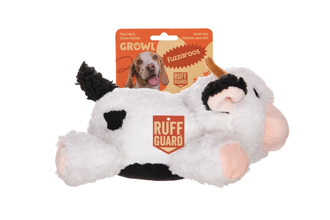 Peluche per cani in sherpa con squeaker grande – Growl Fuzzaroos Coco la mucca - immagine 1
