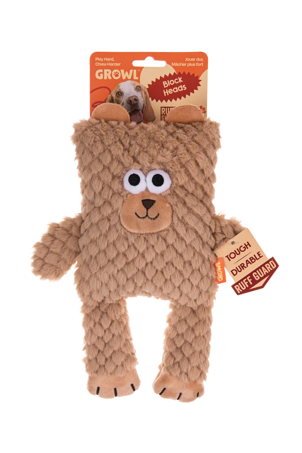 Peluche per cani a forma di cubo con squeaker – Growl Block Heads Boxy l'Orso - immagine 1