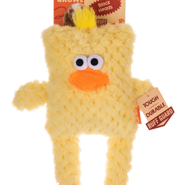 Peluche per cani a forma di cubo con squeaker – Growl Block Heads Cheepers il Pulcino