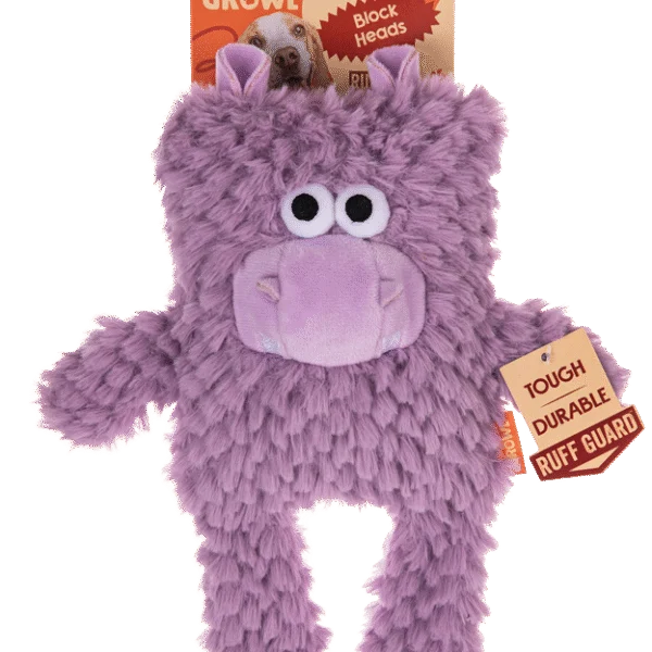 Peluche per cani a forma di blocco con squeaker – Growl Block Heads Chompy l’Ippopotamo
