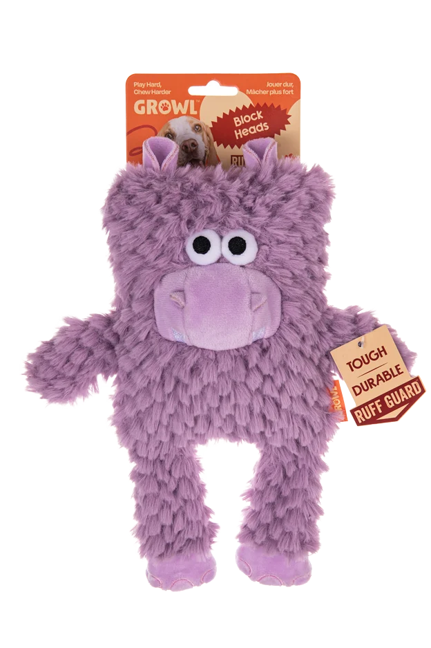 Peluche per cani a forma di blocco con squeaker – Growl Block Heads Chompy l’Ippopotamo - immagine 1
