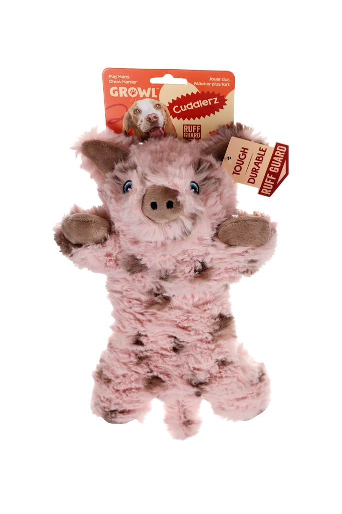 Peluche per cani con 5 squeaker e carta frusciante – Growl Cuddlerz Snorters il Maiale - immagine 1