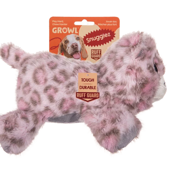 Peluche per cani con cuciture robuste – Growl Snugglez Sierra il leopardo delle nevi