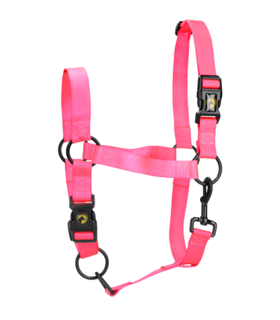 Capezza in nylon con nasiera e sovracapo regolabili, rosa, L – Excellent Essential