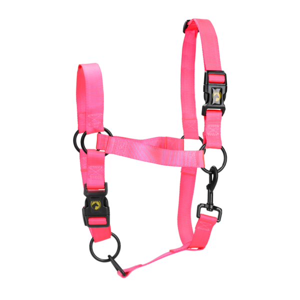 Capezza in nylon con nasiera e sovracapo regolabili, rosa, L – Excellent Essential