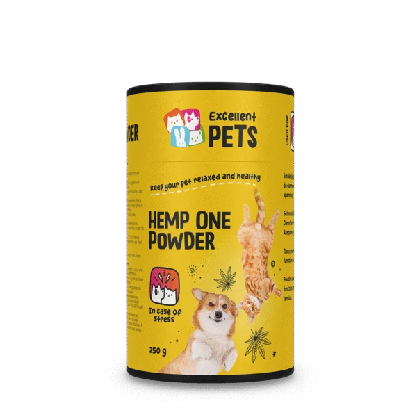 Polvere di fiori di canapa per cani e gatti con carruba, 250 g – Excellent Pets Hemp One Powder