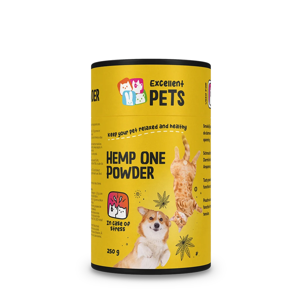 Polvere di fiori di canapa per cani e gatti con carruba, 250 g – Excellent Pets Hemp One Powder - immagine 1