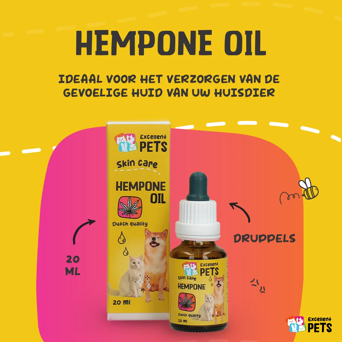 Olio per la cura della pelle dei cani con olio di semi di canapa, 20 ml – Excellent Pets HempOne Oil - immagine 2