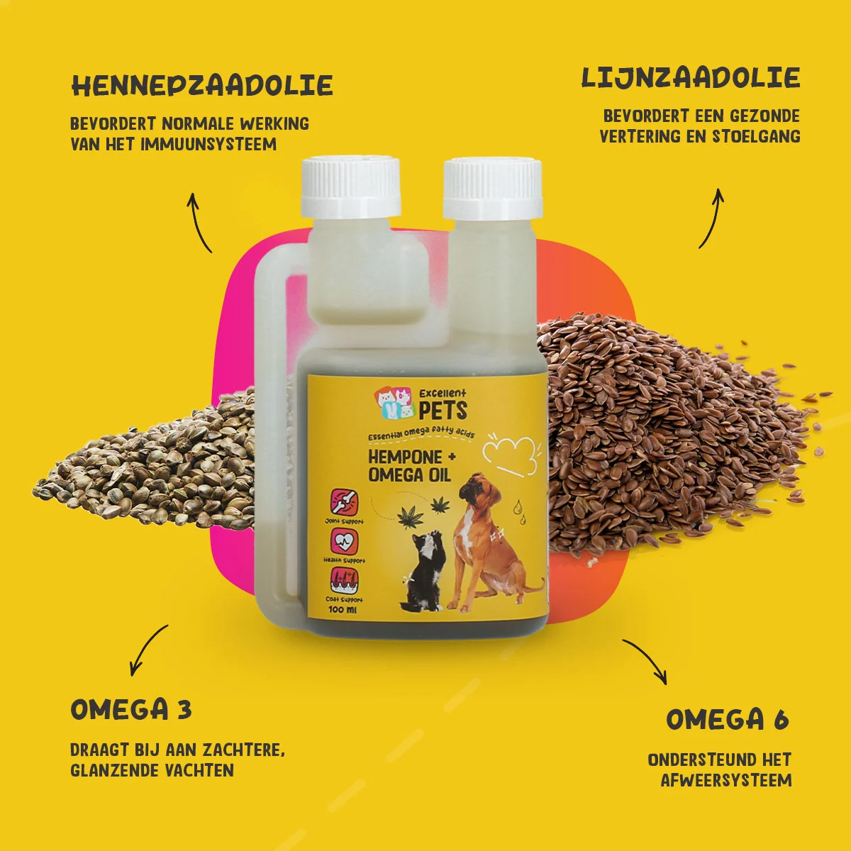 Miscela di oli per cani e gatti con olio di semi di canapa, 100 ml – Excellent Pets HempOne + Omega Oil - immagine 5