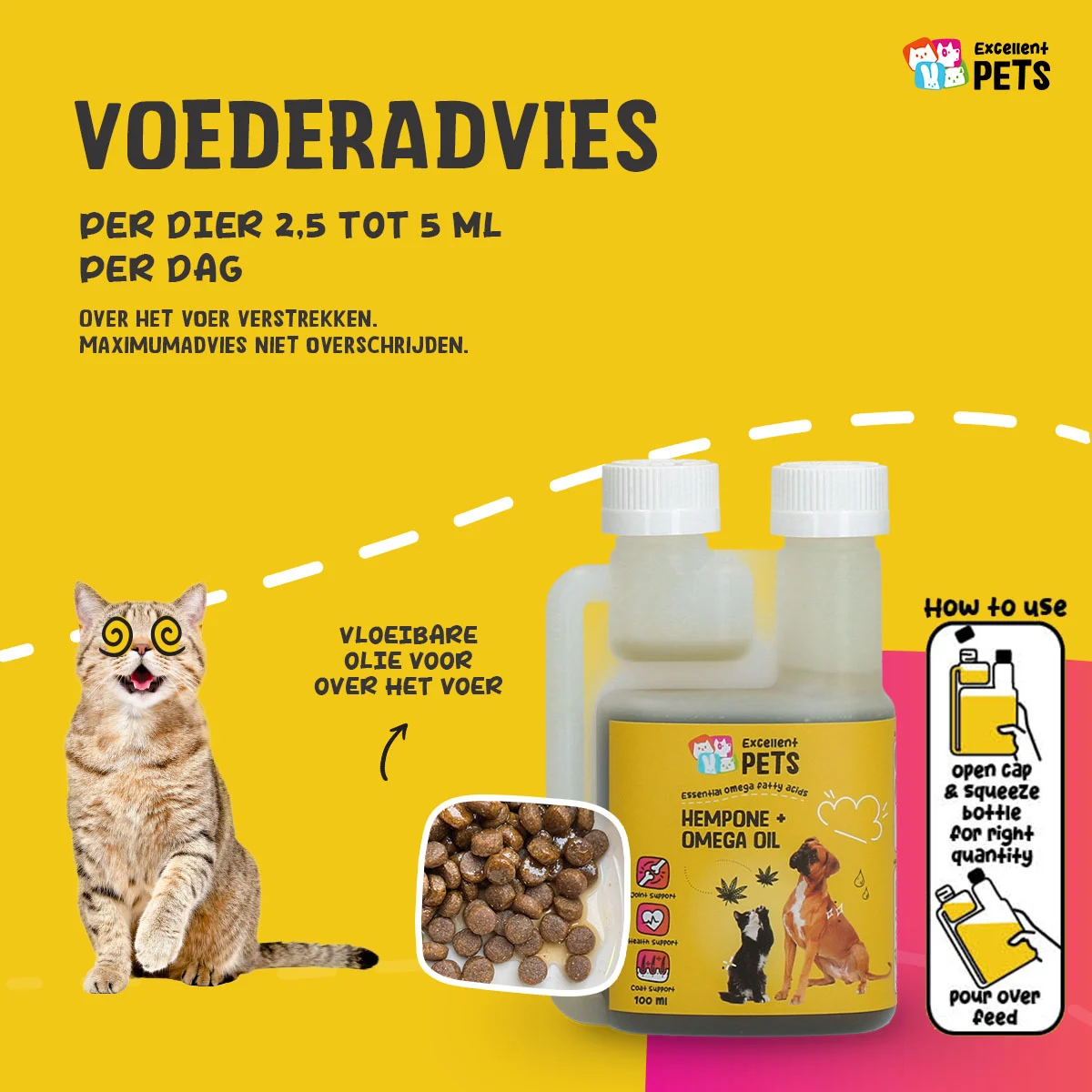 Miscela di oli per cani e gatti con olio di semi di canapa, 100 ml – Excellent Pets HempOne + Omega Oil - immagine 6