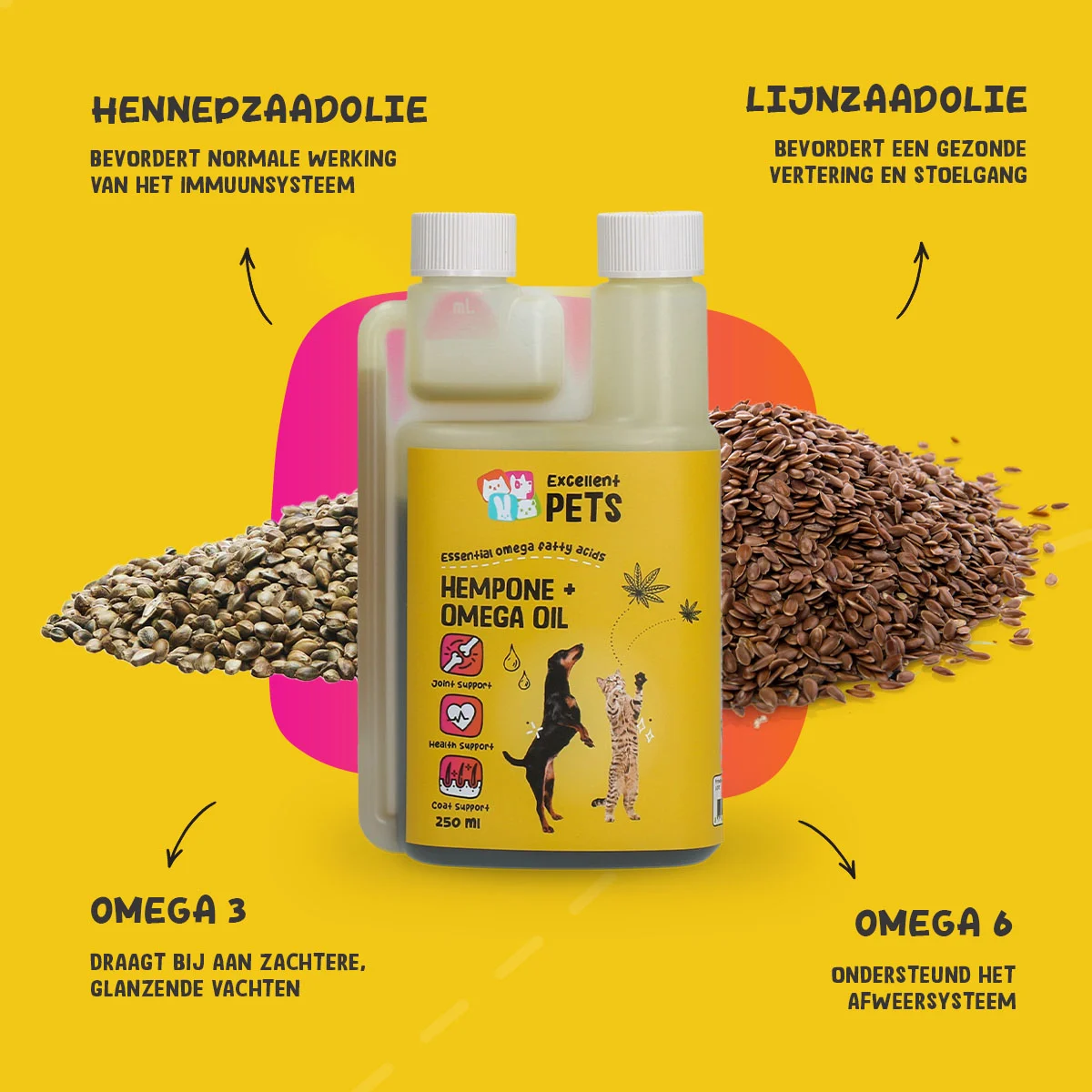 Miscela di oli per cani e gatti con olio di semi di canapa, 250 ml – Excellent Pets HempOne + Omega Oil - immagine 5